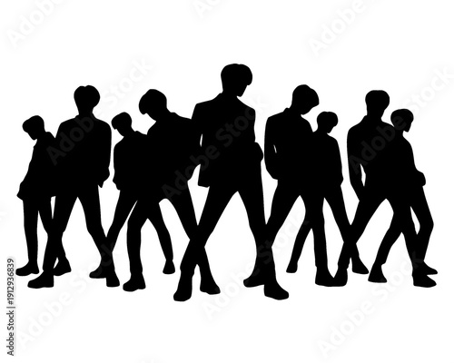 silhouette of male idol group dancing, group of handsome men, vector illustration
