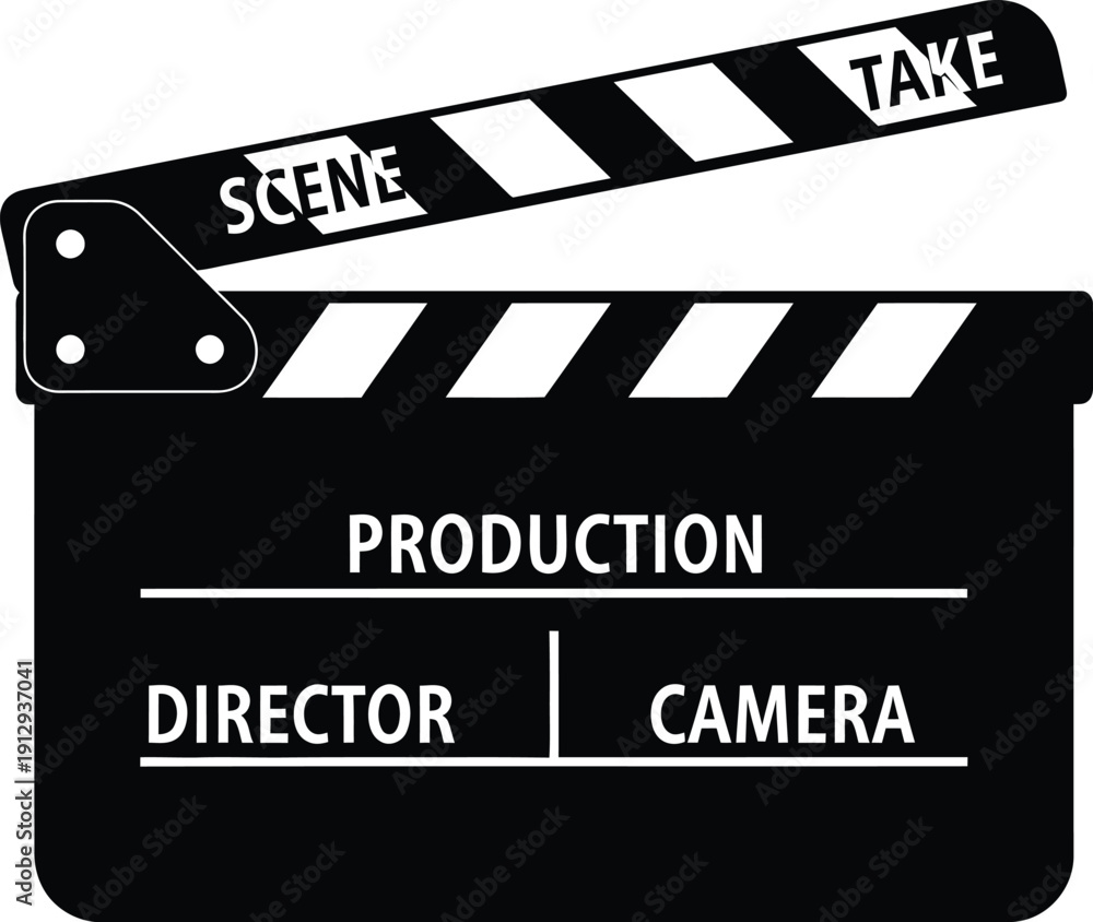 Obraz premium Black and white film production slate icon is ready for action.