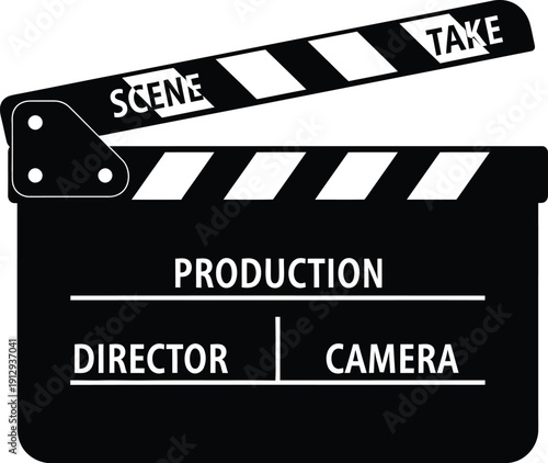 Black and white film production slate icon is ready for action.