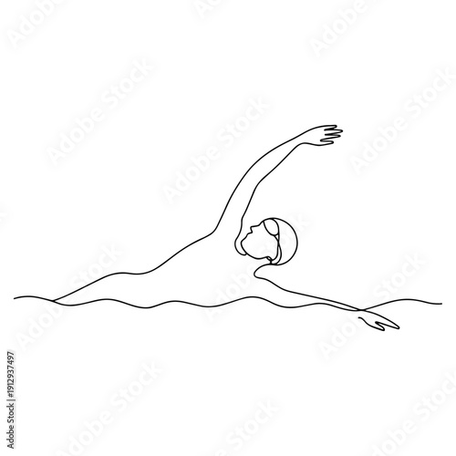 Minimalist One-Line Drawing of a Competitive Swimmer Executing a Freestyle Stroke