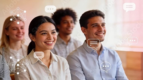 Wallpaper Mural group of smiling people with digital icons Torontodigital.ca