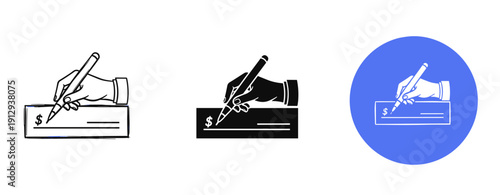 Illustration of diverse hands writing checks in various styles