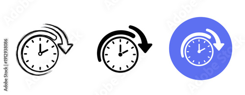 Three styles of clock icons with arrows indicating time