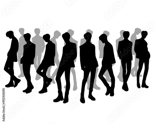 Male idol group silhouette, a group of handsome guys with cool poses, vector illustration.
