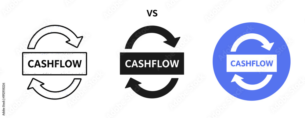 Obraz premium Comparison of three cashflow icons with different styles and colors
