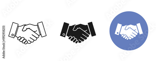 Black and white handshake icons in various styles and formats