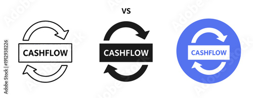 Comparison of three cashflow icons with different styles and colors