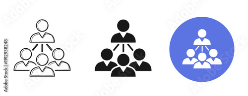 Group hierarchy icons set: outline, solid, and colored variants