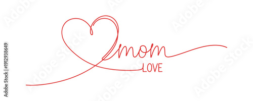 Check out this festive card design with heart line art and 'mom' written in it. It's a minimalist contour vector illustration that's great for any design project.
