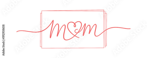 Take a look at this festive card featuring a heart and the word 'mom' in line art style. It's a clean and simple contour vector illustration for design.

