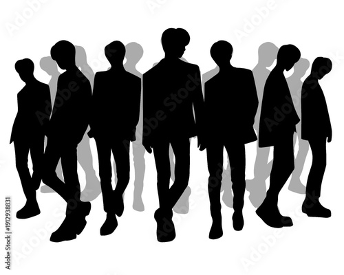Male idol group silhouette, handsome man pose, vector illustration.
