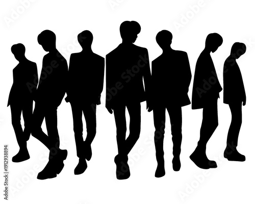silhouette of male idol group, collection of handsome men, vector illustration
