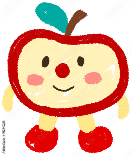 Cute cartoon red apple with a happy face and green leaf