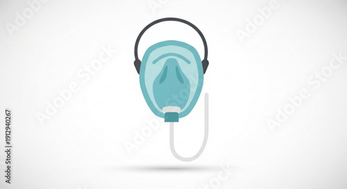 Oxygen Mask Hanging on White Background with Headphones, Medical Equipment, Healthcare Concept
