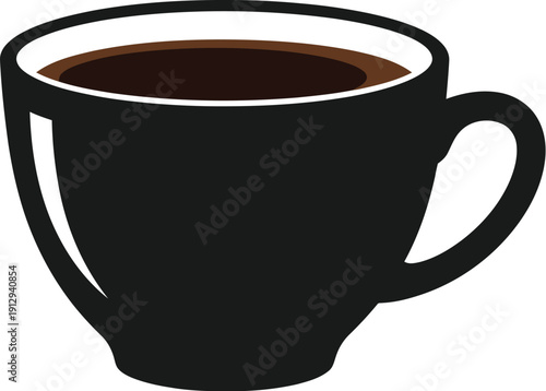 Black coffee cup with rich dark beverage sits ready for morning.