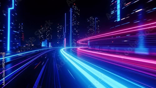 Wallpaper Mural Futuristic city neon light trails Torontodigital.ca