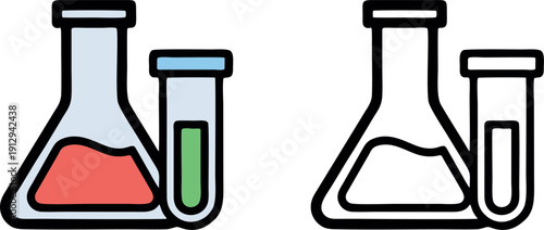 Chemistry lab glassware icons with beaker and test tube