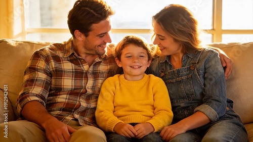 Wallpaper Mural family of three sitting on couch Torontodigital.ca