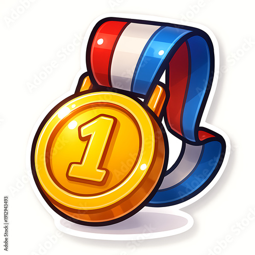 First place gold medal with ribbon.
