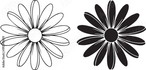 Chamomile Flower Icon, Minimal Botanical Illustration, Simple Nature Symbol, Line Art Plant Graphic