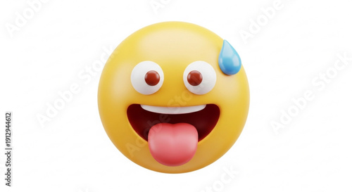 Laughing face with sweat drop expressing silly happy emotion