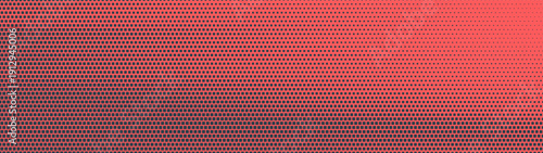 Halftone graphic square bricks pattern dynamic texture ultra wide 32:9 aspect ratio red black vector abstract background. Half tone retro futuristic panoramic ultrawide format unusual abstraction