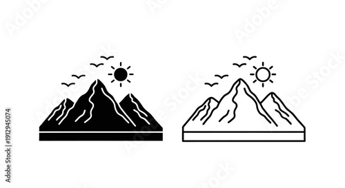 Mountain landscape illustration, sunrise, sunset, nature, scenery, drawing, art, design Vector