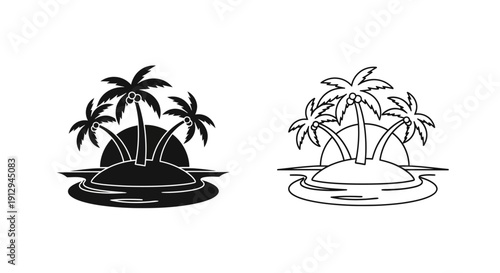 Tropical island illustration with palm trees on the beach Vector