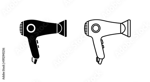 Black and white hair dryer vector icon set, professional styling tools illustration Vector