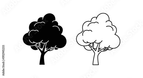 Two trees, one black and one white, standing side by side, black and white art Vector