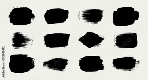 Paint splash splatter ink brush blobs set. Brush paint stroke set, Dry brush texture. Grunge paint lines, rough drawn elements. Dirty liquid spots, rough dust, grain pattern 
