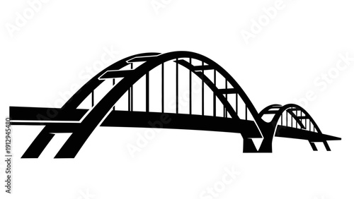 Black Silhouette of Steel Arch Bridges.