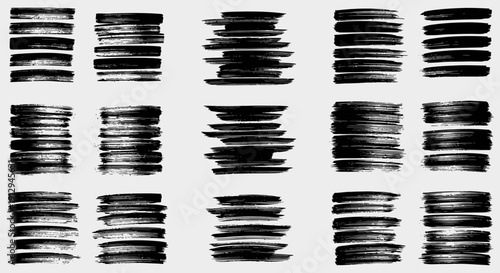 Paint splash splatter ink brush blobs set. Brush paint stroke set, Dry brush texture. Grunge paint lines, rough drawn elements. Dirty liquid spots, rough dust, grain pattern 
