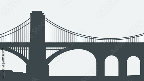 Suspension Bridge Silhouette with Arches.