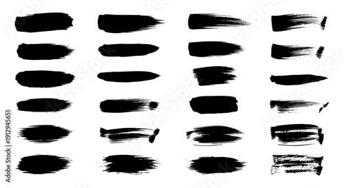 Paint splash splatter ink brush blobs set. Brush paint stroke set, Dry brush texture. Grunge paint lines, rough drawn elements. Dirty liquid spots, rough dust, grain pattern 
