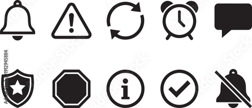 A set of pixel art icons featuring common user interface elements like notifications, alerts, and system status indicators.