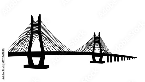 Cable Stayed Bridge Silhouette Illustration.