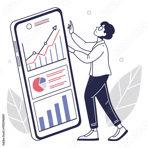 Person checking economic progress on phone with graphs