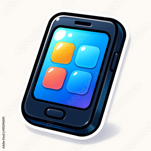 Modern Smartphone with Colorful App Icons on Screen.