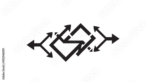 Black continuous line art arrows forming circular flow symbolizing teamwork collaboration synergy and networking concept vector illustration