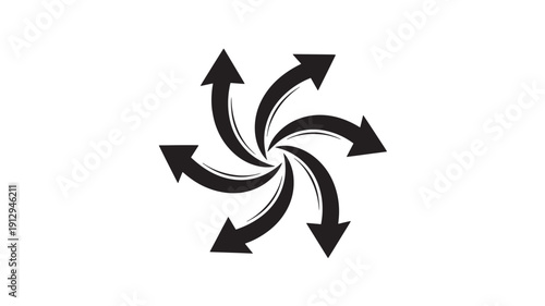 Black Arrows Forming a Circle, Symbolizing Cooperation and Synergy in a Minimalistic Design