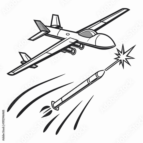 Drone launching missile in flight warfare aircraft