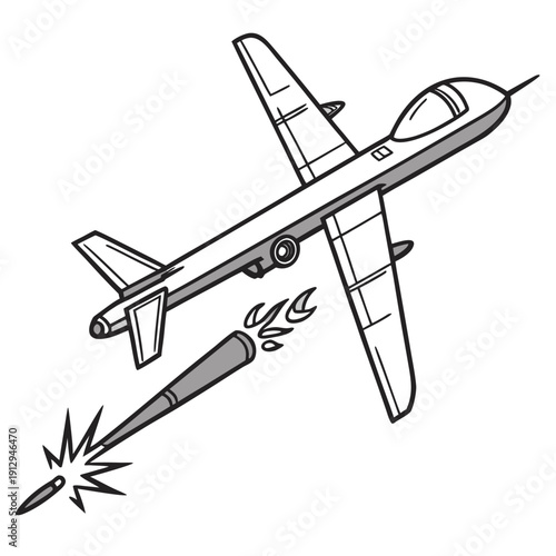 Drone launching missile in flight modern warfare