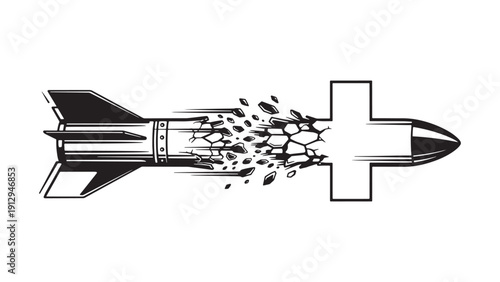 Missile Striking Medical Cross, Illustration of Attacks on Healthcare Infrastructure and Humanitarian Risk for Crisis Analysis