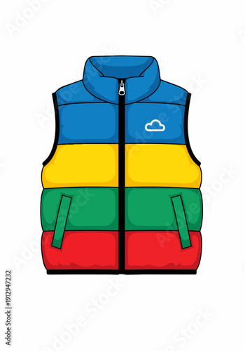 Colorful Striped Puffer Vest Cartoon Style Drawing Insulated Winter Jacket Clothing