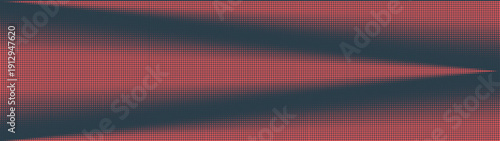 Halftone retro styled graphic pattern unique dynamic texture ultra wide 32:9 aspect ratio red black vector abstract background. Half tone retro futuristic graphic panoramic format unusual abstraction