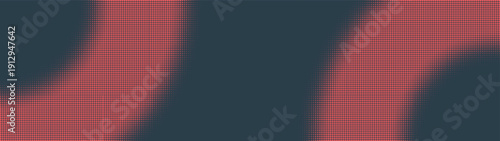 Halftone retro styled graphic pattern dual unique border ultra wide 32:9 aspect ratio red black vector abstract background. Half tone retro futuristic ultrawide format abstraction design elements