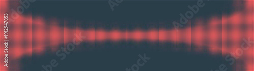 Halftone retro styled graphic pattern smooth rounded border ultra wide 32:9 aspect ratio red black vector abstract background. Half tone retro futuristic panoramic ultrawide format unusual abstraction