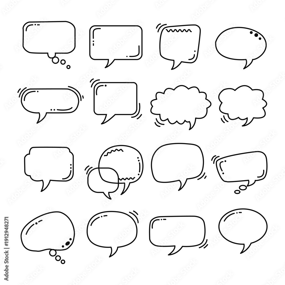 Fototapeta premium Speech Bubble Dialogue and Conversation Icon Set in Black and White Vector