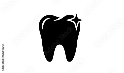 Black tooth icon with sparkle dental whitening vector